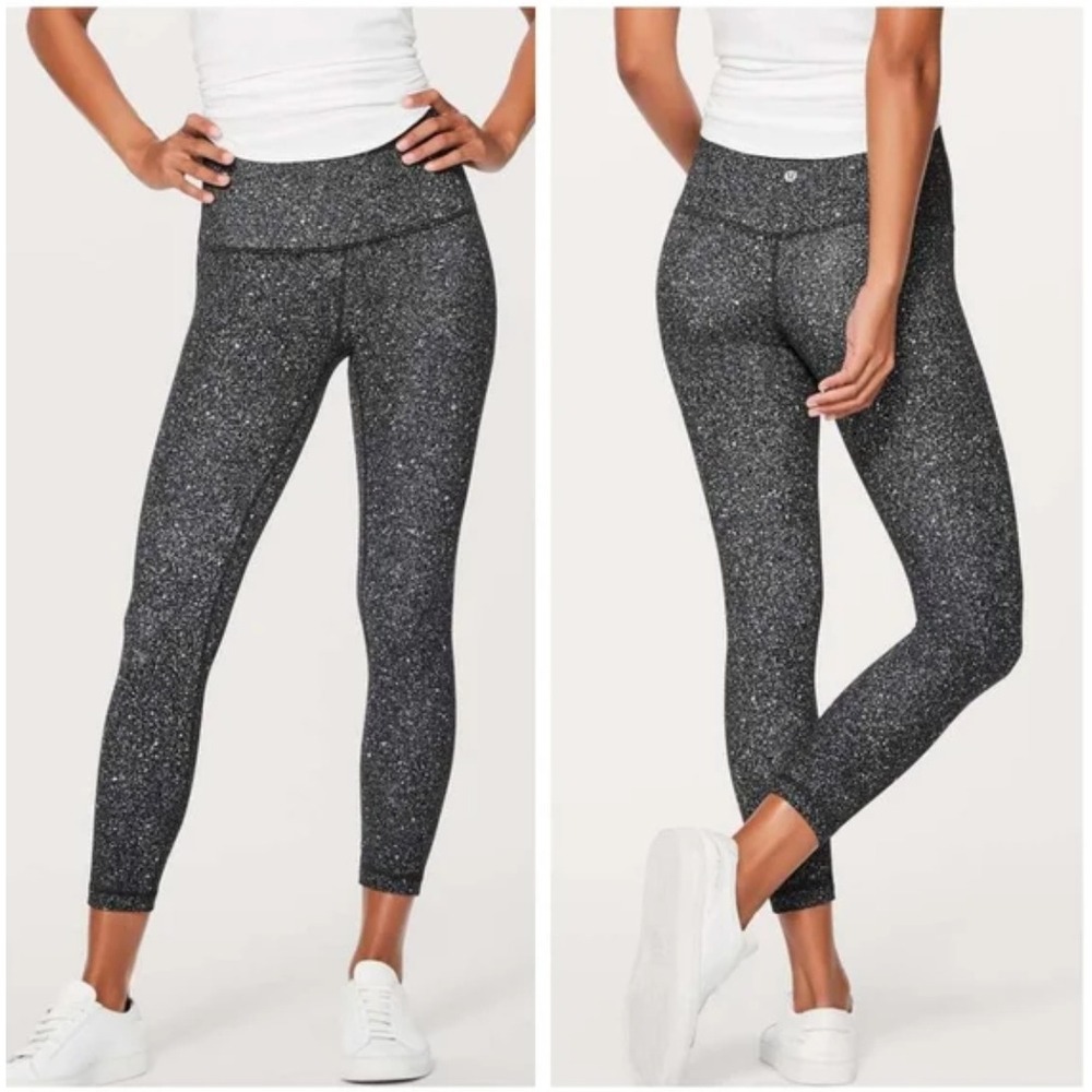 Lululemon Align Pant II 25" Luminesce Splatter Ice Grey‎ Black Size 4 EUC